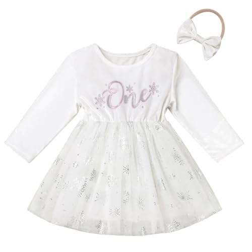 Velvet Snowflake Dress with Headband for Baby Girls' 1st Birthday Cake Smash Photos