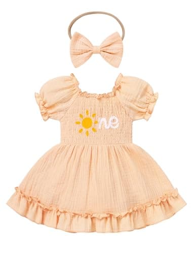 IMEKIS Baby Girl Half 1st Birthday Smocked Strawberry Dress