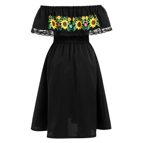 Mexican Floral Print Toddler Girl Dress Fiesta Outfit 2-7T