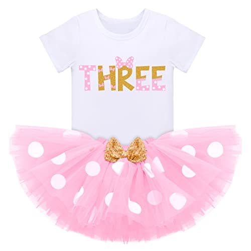 Kids Girls 3rd Birthday Cake Smash Outfit with Polka Dots Tutu Skirt
