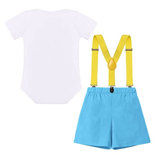 Baby Boy First Birthday Outfit with Bunting Flag Bow Tie Bodysuit Shorts Suspenders