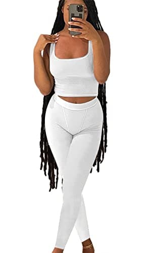 Ribbed Crop Tank Top and Yoga Leggings Set for Women