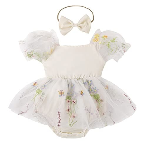 Baby Girl 1st Birthday Butterfly Romper Dress with Headband