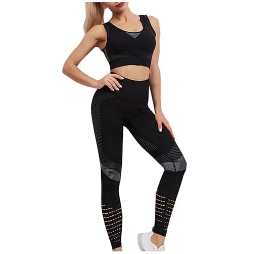 Fartey High-Waist Seamless Leggings Matching Backless Strappy Sports Bras Yoga Running Set