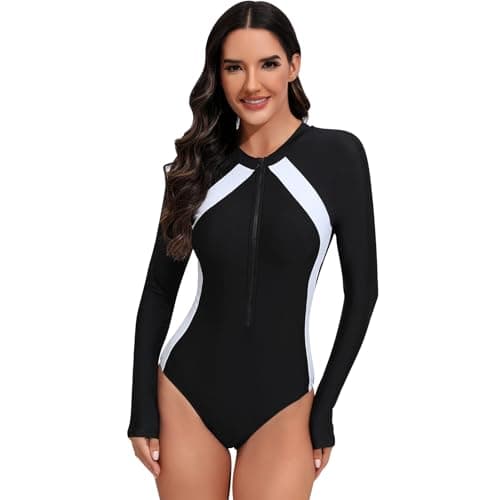 IMEKIS Womens UV Protection Colorblock Rashguard Swim Suit