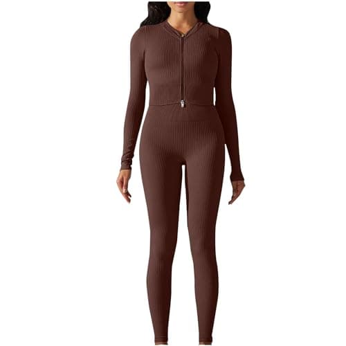 Fartey Women's Matching Workout Set High Waist Leggings & Zip Up Tops