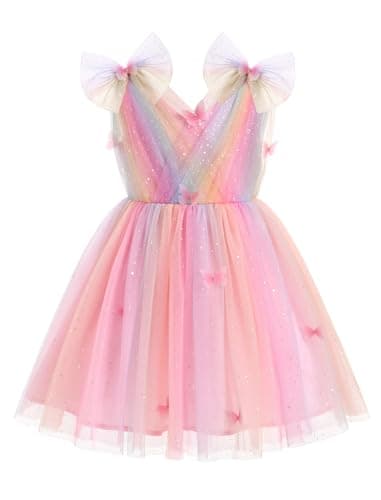 Toddler Girls' Butterfly Dress with Sparkle Sequins - Formal Birthday Wedding Outfits (2-10T)
