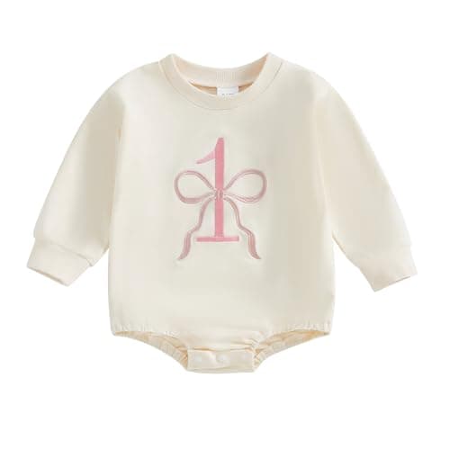 Honganda Baby Girl Long Sleeve Bow Embroidery Sweatshirt Romper Fall 1st Birthday Outfit