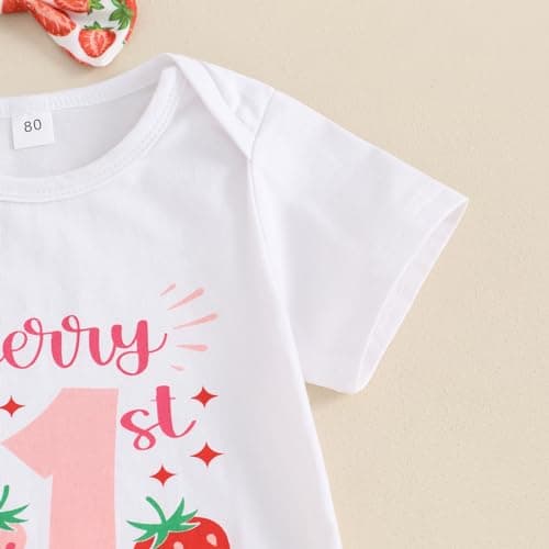 Strawberry Bell Bottoms Romper for 1st Birthday Girl