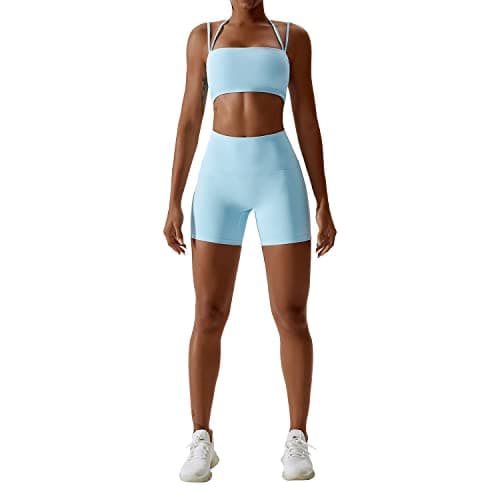 IMEKIS Women's Yoga Set Crop Top and Biker Shorts Tracksuit