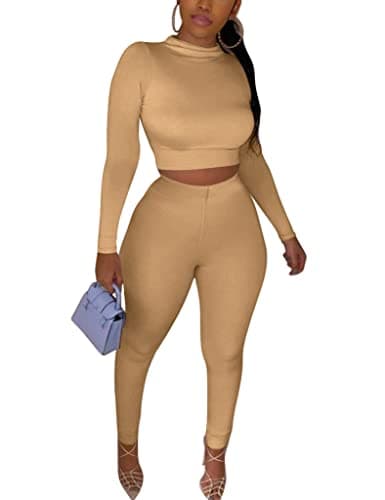 Kaximil Women's Workout Tracksuit Set Long Sleeve Crop Top High Waist Legging