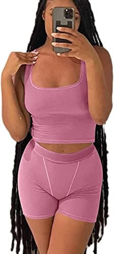 Ribbed Crop Tank Top and Yoga Leggings Set for Women