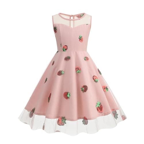 IWEMEK Girls Flower Embroidered Tulle Mesh Dress for Weddings & Birthdays