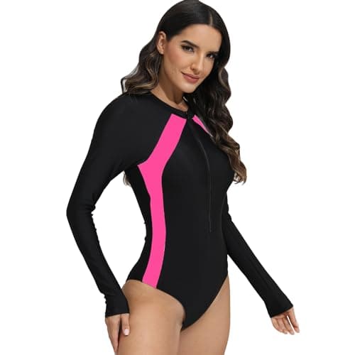 IMEKIS Womens UV Protection Colorblock Rashguard Swim Suit