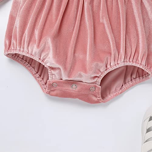 FYMNSI Solid Color Velvet Romper for Baby Girl Fall Birthday Outfit