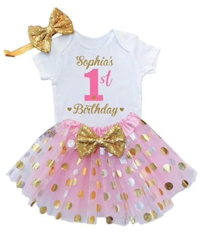 Funmunchkins Personalized 1st Birthday Gold & Pink Tutu Outfit