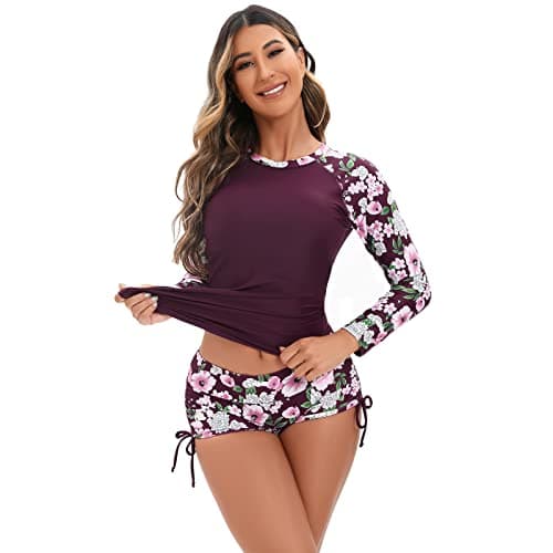 Women's Floral Print Rash Guard Swimwear Set