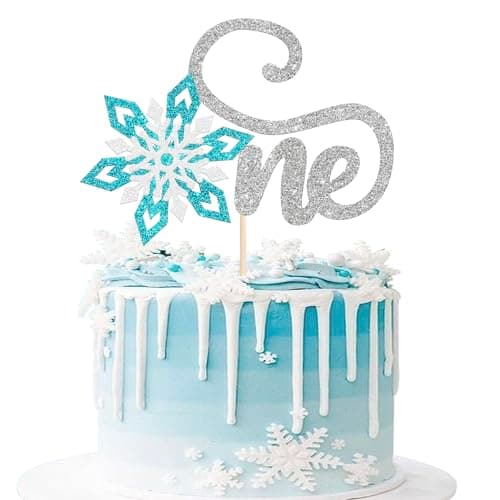 Rsstarxi 1 Pack Snowflake 1st Birthday Cake Topper Silver Glitter Party Decor
