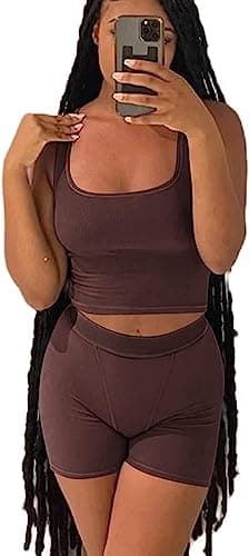Ribbed Crop Tank Top and Yoga Leggings Set for Women