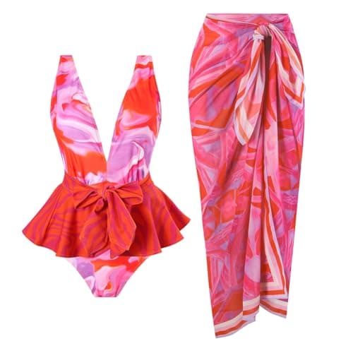 Women's One-Piece Swimsuit with Cover-up Sarong - Beach Outfit