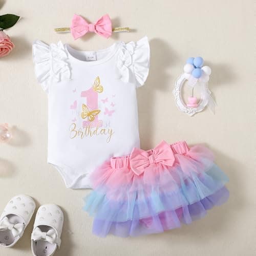 Mioglrie 1st Birthday Girl Outfit Romper Tutu Set 3-18 Months
