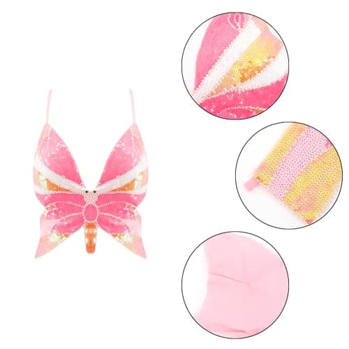 Glitter Sequin Butterfly Crop Top for Women
