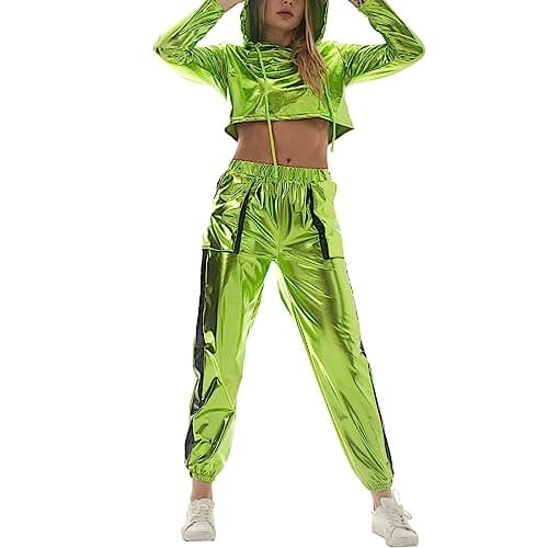 Shiny Metallic Hoodies for Women: Stretchy Holographic Sweatshirts