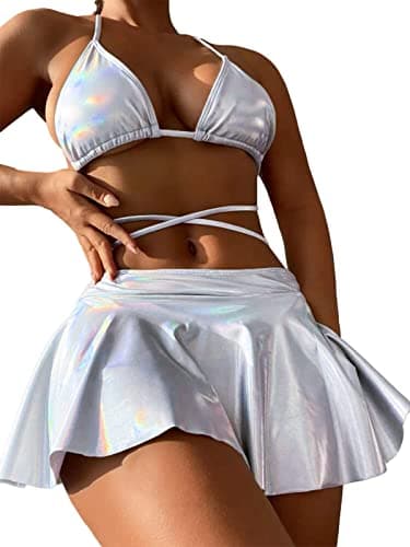 Metallic Bikini Sets for Women - DaiLiWei 3 Piece Triangle Swimsuits