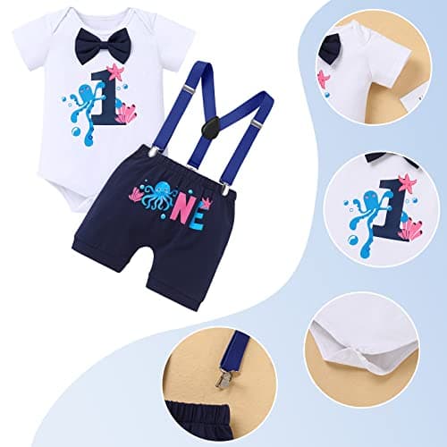 ODASDO Baby Boy Ocean Themes 1st Birthday Smash Cake Romper Set