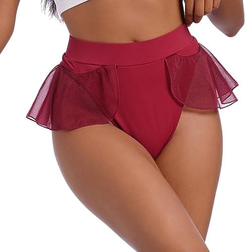 IMEKIS Women Pole Dance Shorts - Rave Bottoms with Ruffles Mesh