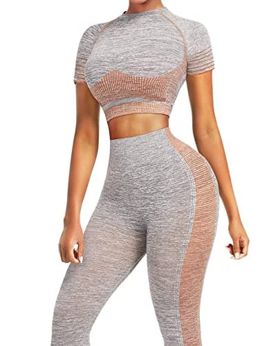 Women's Seamless Short Sleeve Yoga Set with Crop Top and High Waist Legging