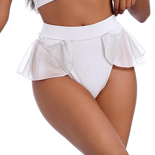 IMEKIS Women Pole Dance Shorts - Rave Bottoms with Ruffles Mesh