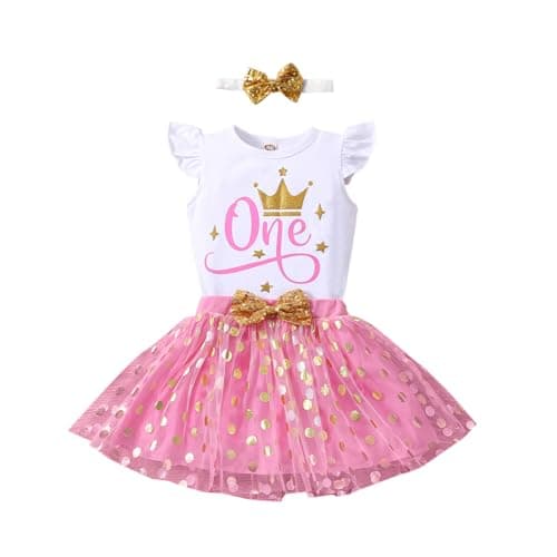 Fifiilyty Baby Girl 1st Birthday Outfit: Printed One-Piece Top + Ballet Skirt + Headband