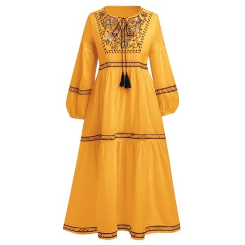 Floral Embroidered Mexican Dress for Women