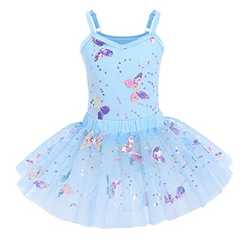 IMEKIS Shiny Butterfly Ballet Leotard with Tutu for Toddler Girls 3-10T