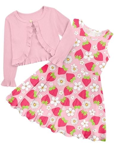 Goodstoworld Toddler Girl Fall Outfits: Sleeveless Dresses & Long Sleeve Cardigan 2-8T