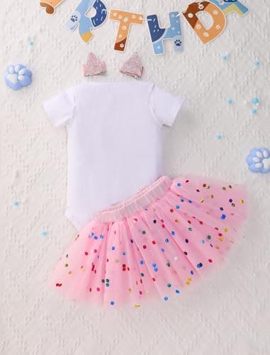 IMEKIS Baby Girl Half 1st 2nd Birthday Outfit Romper Confetti Tutu Skirt Dog Ears Hair Clips for Cake Smash Photo Shoot