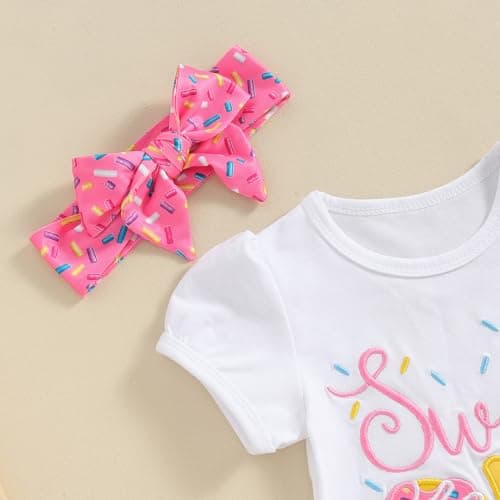 3Pcs Baby Girl Birthday Outfit Sweet One Two Short Sleeve T-Shirt Tops Bell Bottom Pants Set