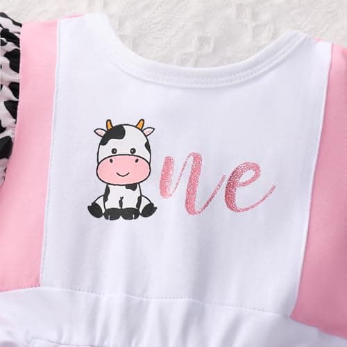 IMEKIS Baby Girl 1st Birthday Dress with Headband and Cow Ruffle Sleeve