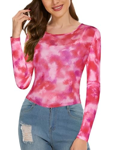 Women's Long Sleeve Bodycon Sheer Blouse See Through Mesh Top
