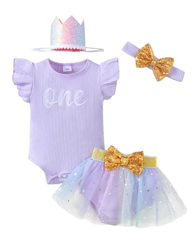Renotemy Baby Girl 1st Birthday Outfit & Cake Smash Set with Hat