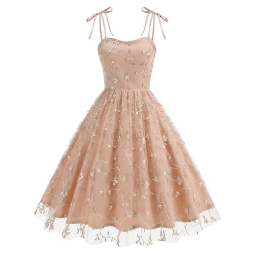 Vintage Embroidered Floral Tulle Prom Dress for Women