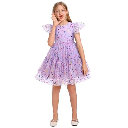 ODOLDI Shiny Rainbow Stars Sequin Dress for Girls Toddler Birthday Party