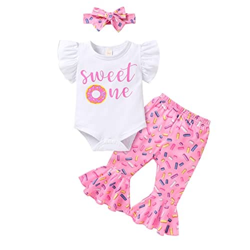 YOUNGER TREE Baby Girl 1st Birthday Outfit: Romper & Flared Pants