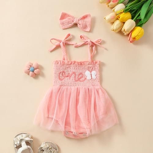 Baby Girls 1st Birthday Romper Tutu Dress - One Year Old Party Outfit