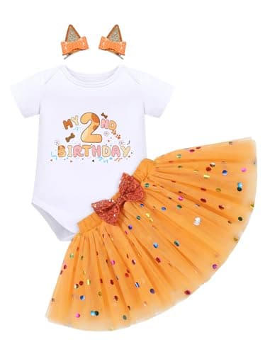 IMEKIS Baby Girl Half 1st 2nd Birthday Outfit Romper Confetti Tutu Skirt Dog Ears Hair Clips for Cake Smash Photo Shoot