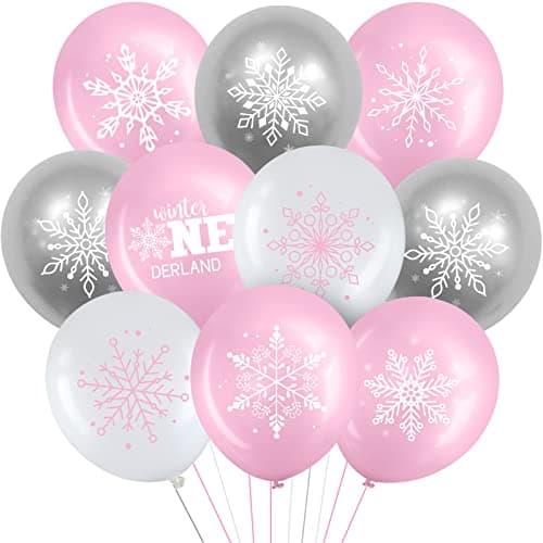 Suilung Pink, Silver, White Snowflake Balloons for Winter & Birthday Decor