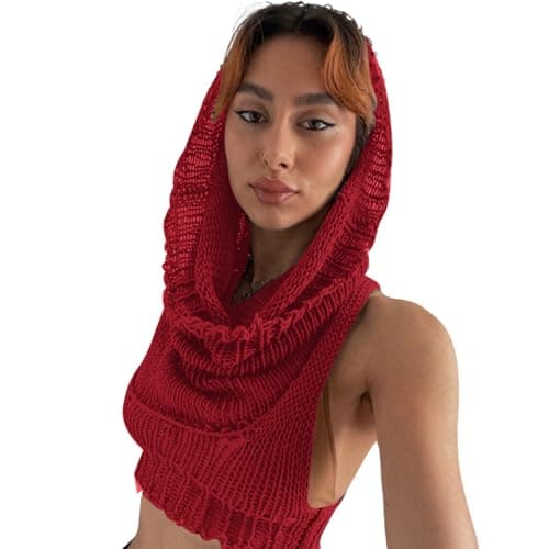 Women Knitted Sleeveless Hoodie Crop Top Streetwear Rave Outfit