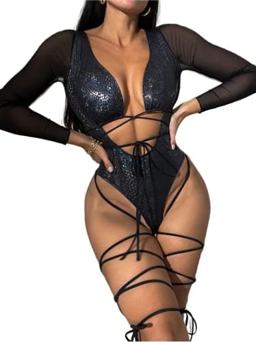 ZGMYC Women's Rave Snakeskin Buckle Sheer Swimsuit