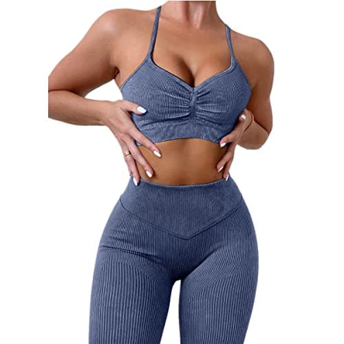 ABOCIW Women's Ribbed Seamless High Waist Scrunch Leggings with Sport Bra